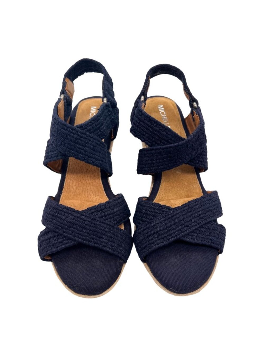 Michelle D Navy Wedge Sandals 8.5M Braided Fabric Straps & Jute Espadrille Heel - Picture 6 of 13